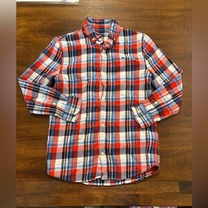 Vineyard Vines Cotton Whale LS Shirt Boys Small Red Blue White Plaid Flannel